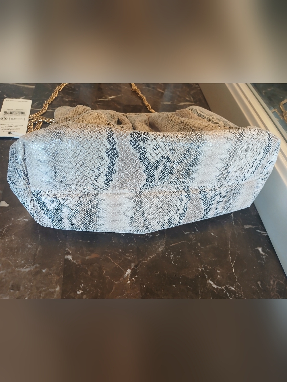 Urban Expressions Vegan Snake-Print Crossbody in Beige and Black with Gold Chain - Picture 5 of 14